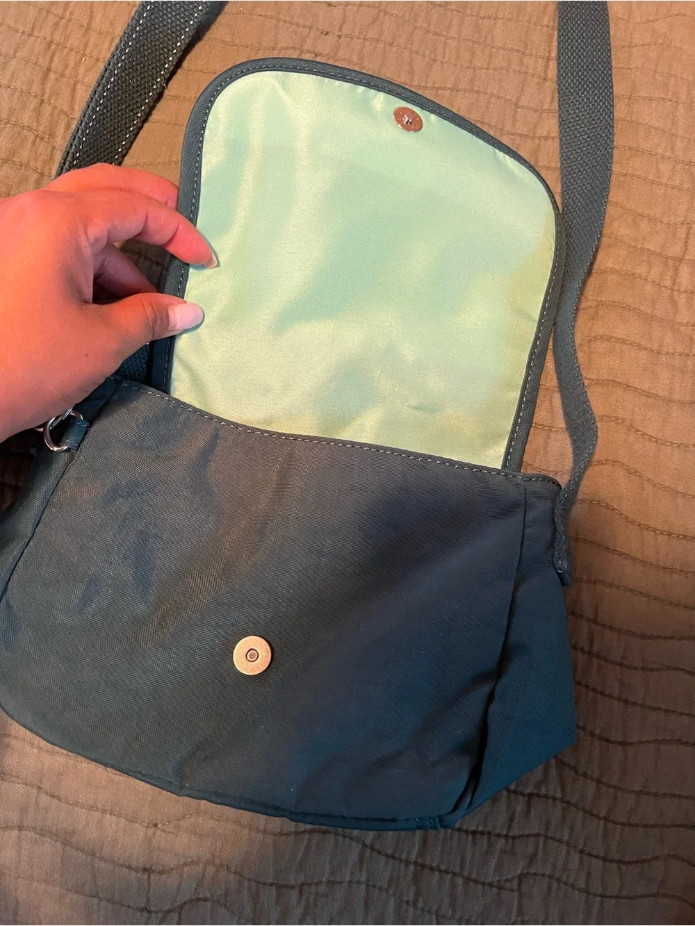 Kipling Teal Crossbody Bag with Pom Pom Charm